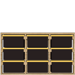 27-gallon tote rack, 3x3 sideways, front view render