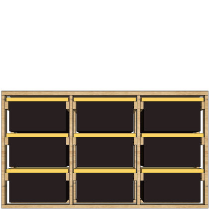 27-gallon tote rack, 3x3 sideways, front view render