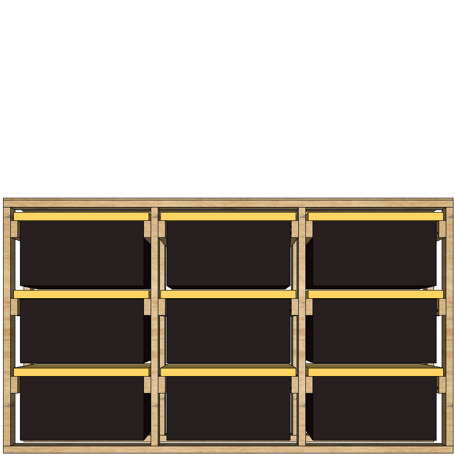 27-gallon tote rack, 3x3 sideways, front view render