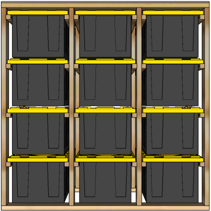 27-gallon tote rack, 3x4, front view render