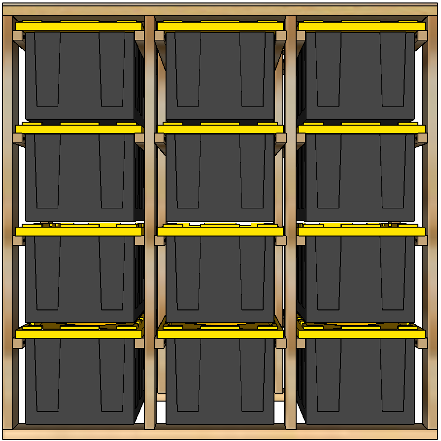 27-gallon tote rack, 3x4, front view render