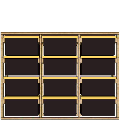 27-gallon tote rack, 3x4 sideways, front view render