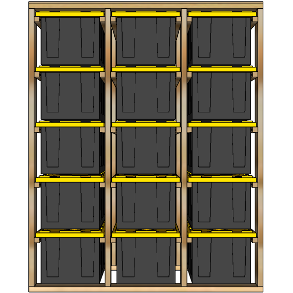 27-gallon tote rack, 3x5, front view render