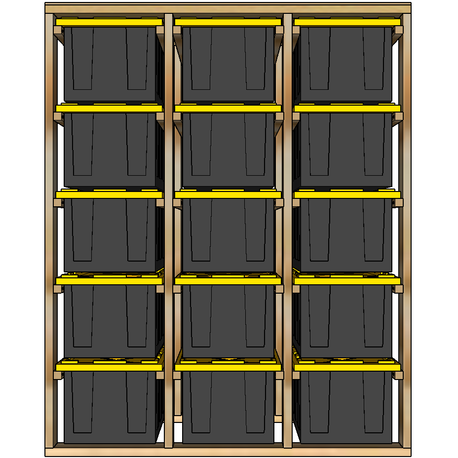 27-gallon tote rack, 3x5, front view render