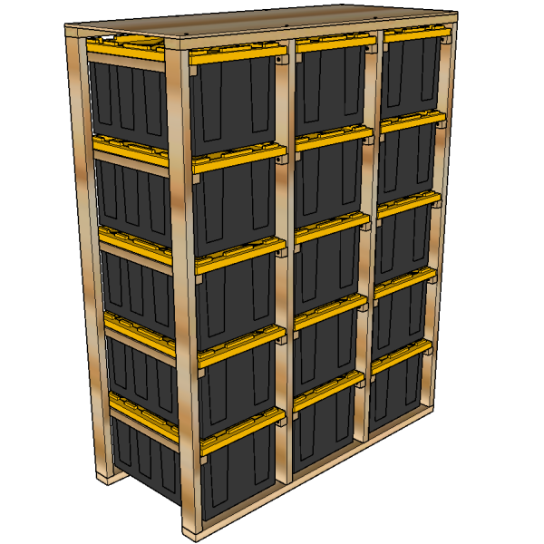 27-gallon tote rack, 3x5, side view render