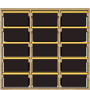 27-gallon tote rack, 3x5 sideways, front view render