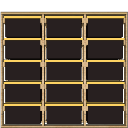 27-gallon tote rack, 3x5 sideways, front view render