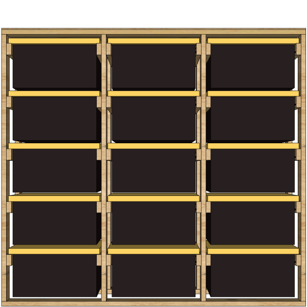 27-gallon tote rack, 3x5 sideways, front view render