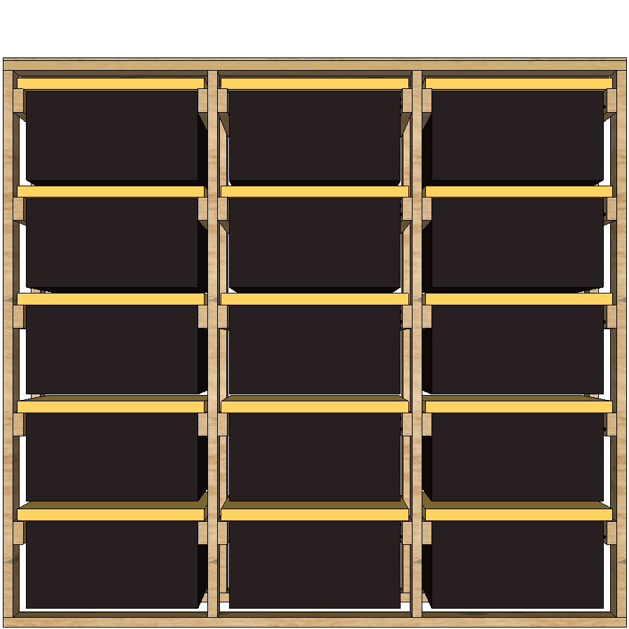 27-gallon tote rack, 3x5 sideways, front view render