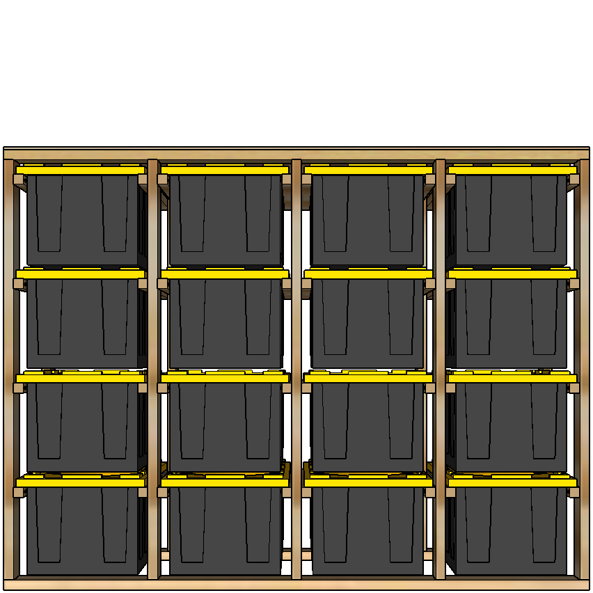27-gallon tote rack, 4x4, front view render