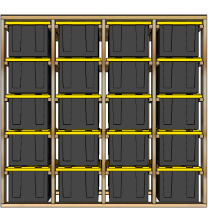 27-gallon tote rack, 4x5, front view render