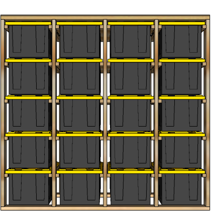 27-gallon tote rack, 4x5, front view render