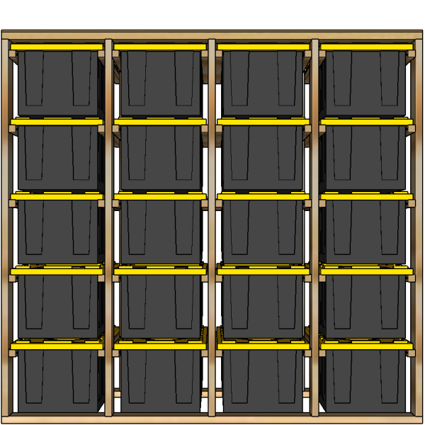 27-gallon tote rack, 4x5, front view render