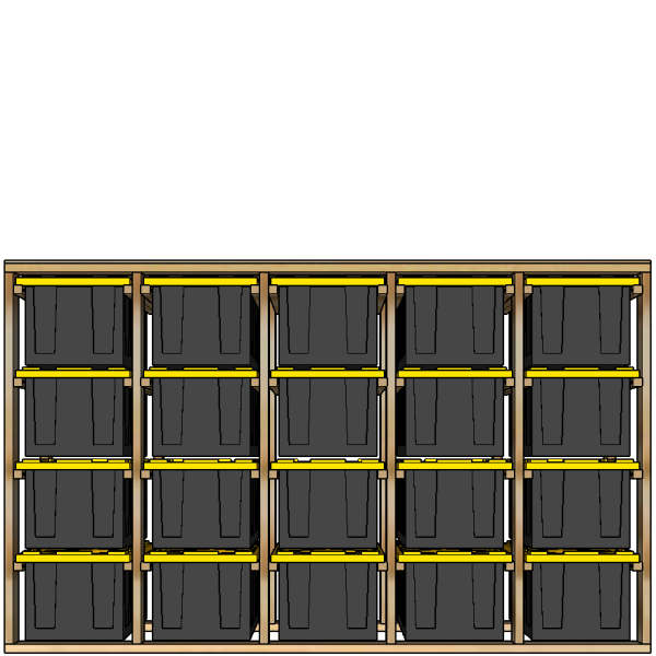 27-gallon tote rack, 5x4, front view render