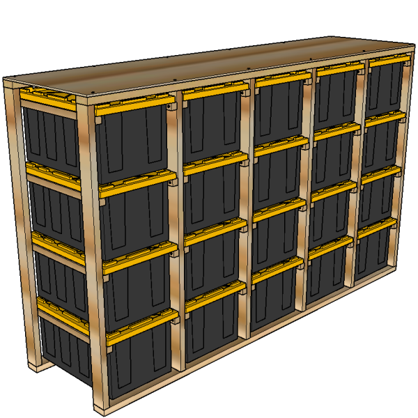 27-gallon tote rack, 5x4, side view render