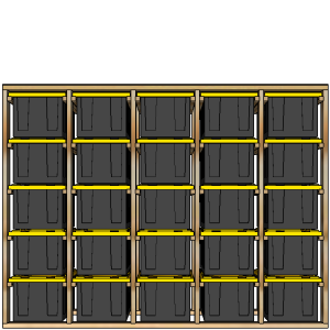 27-gallon tote rack, 5x5, front view render