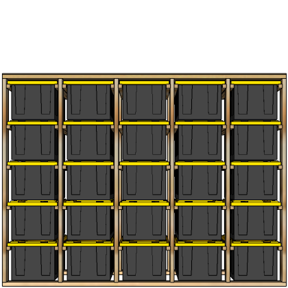 27-gallon tote rack, 5x5, front view render