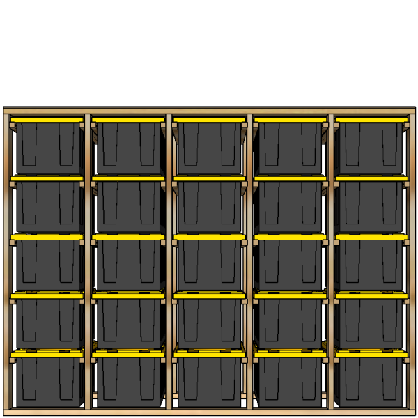 27-gallon tote rack, 5x5, front view render