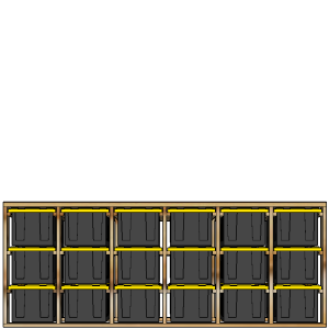 27-gallon tote rack, 6x3, front view render