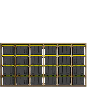 27-gallon tote rack, 6x4, front view render