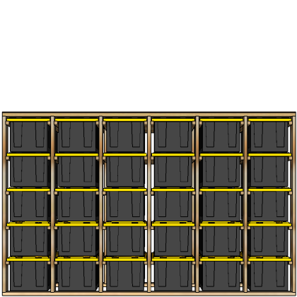 27-gallon tote rack, 6x5, front view render