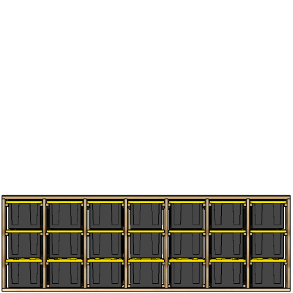 27-gallon tote rack, 7x3, front view render