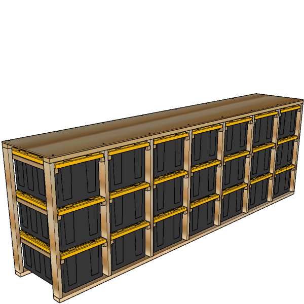 27-gallon tote rack, 7x3, side view render