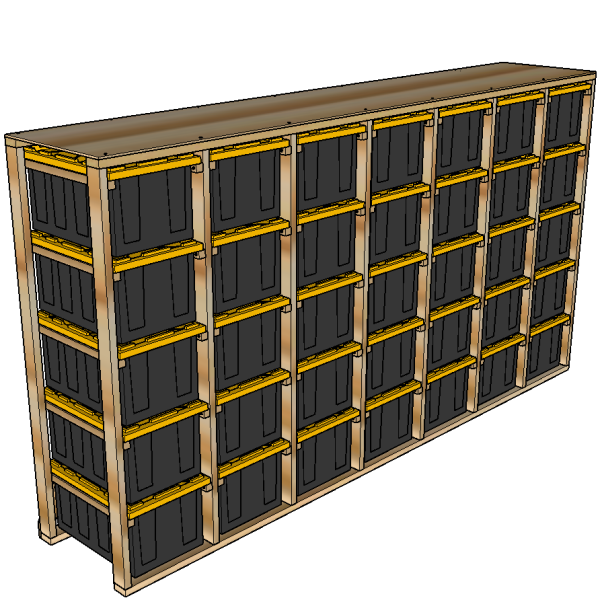 27-gallon tote rack, 7x5, side view render