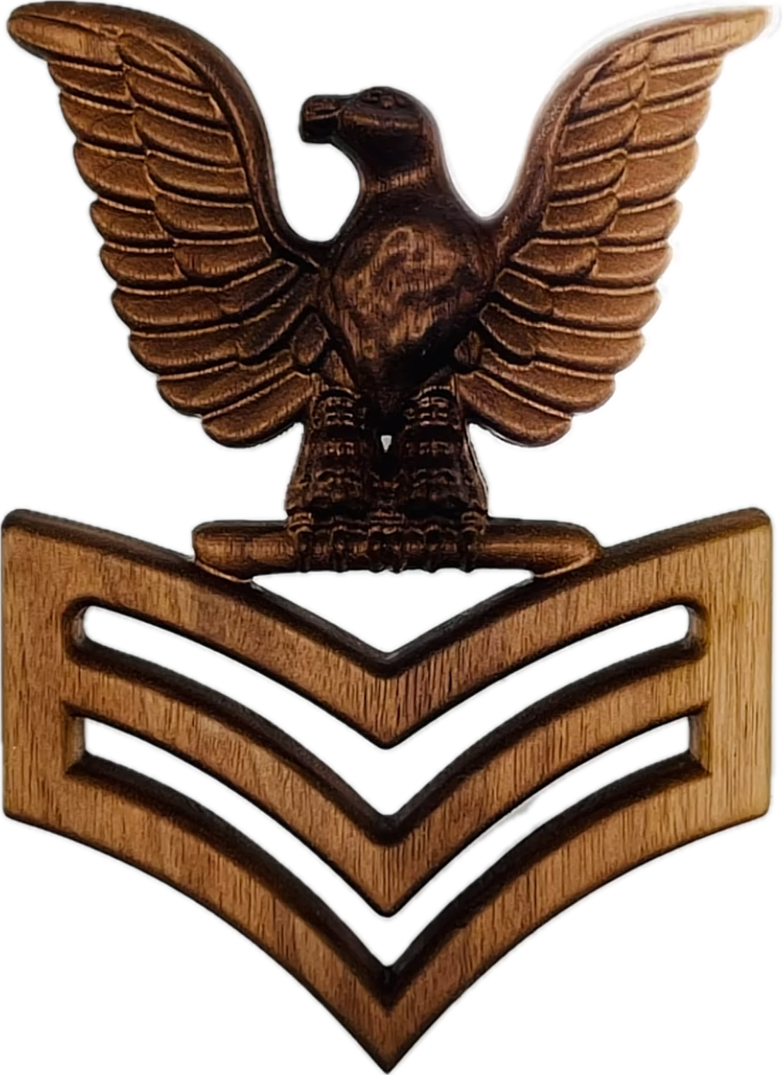 CNC-carved US Navy first class rank insignia in wood